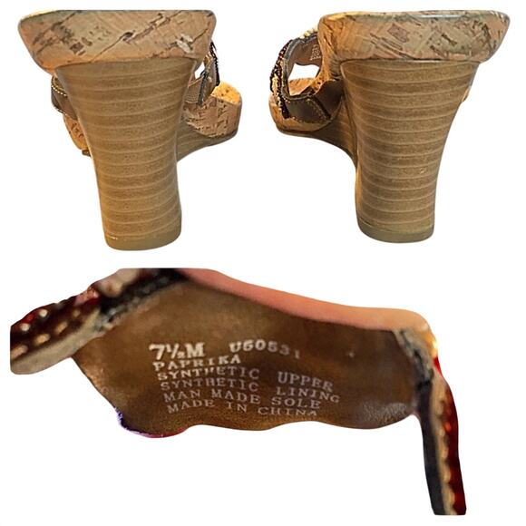 Unlisted Orange Brown Tan beaded Top with Bling cork sandals 7.5M 3 inch wedge - Picture 12 of 16